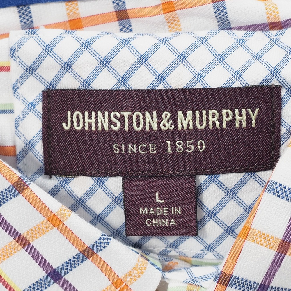 Johnston Murphy Shirt Mens Large Blue Orange Tattersall Long Sleeve Button Down - Picture 3 of 9